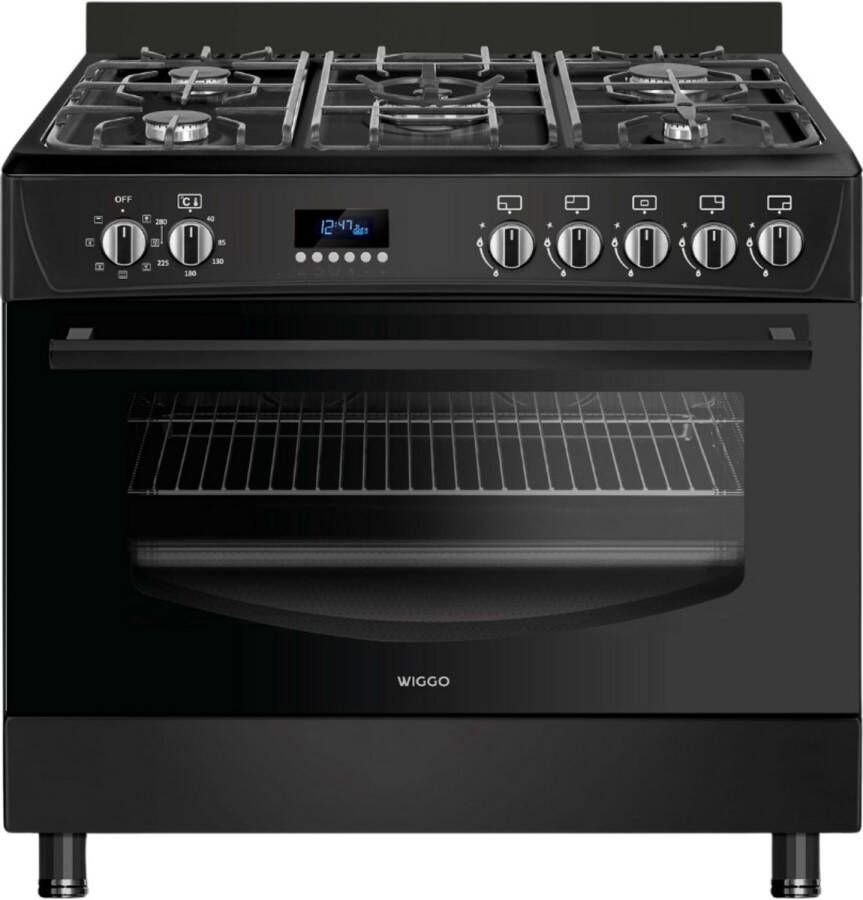 Wiggo WO-E909R(BB) Serie 9 90 cm Gasfornuis 5 kookzones 5 jaar Garantie Zwart