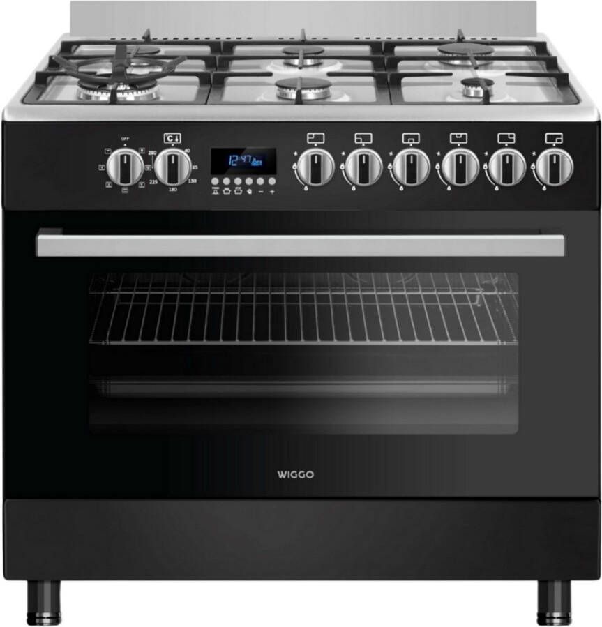 Wiggo WO-E969R(BX) Serie 9 90 cm Gasfornuis 6 kookzones Zwart Rvs