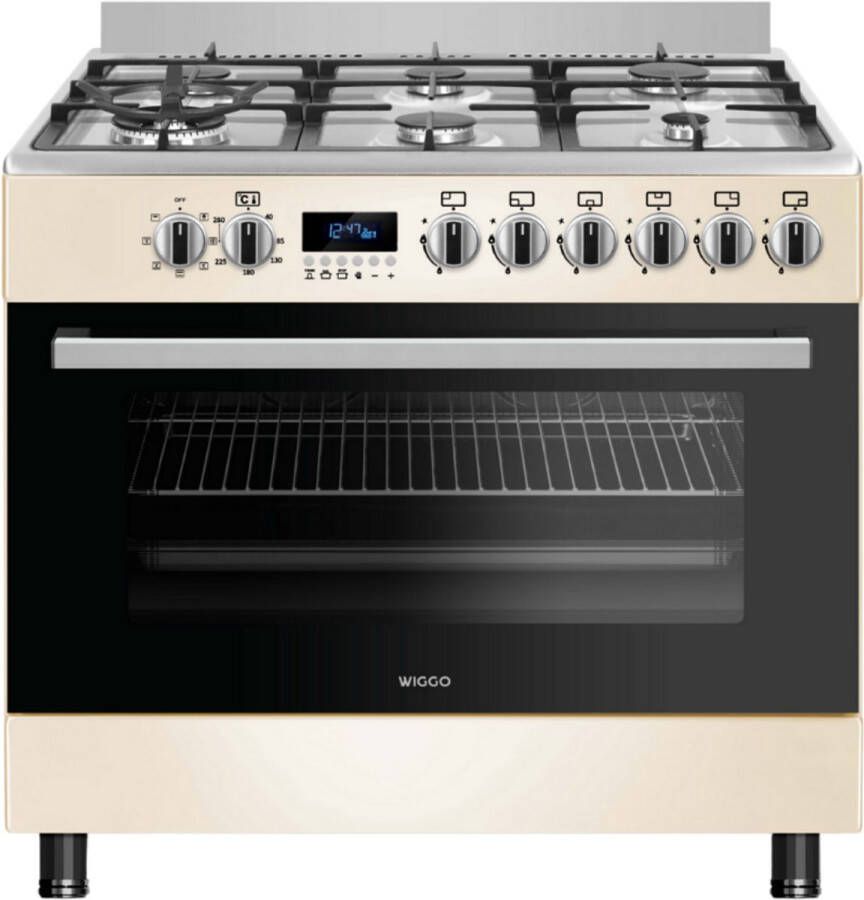 Wiggo WO-E969R(CX) Serie 9 90 cm Gasfornuis 6 kookzones Creme Rvs - Foto 2
