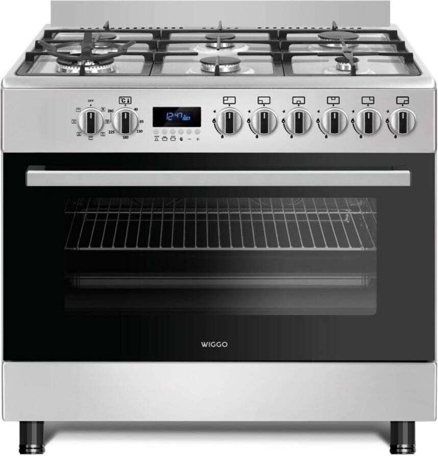Wiggo WO‑E969R(XX) – Vrijstaand gasfornuis – 90 cm – 6 kookzones met dubbele wokbrander – 110L elektrische oven – Roestvrijstaal – Elektrische vonkontsteking & vlambeveiliging – Energieklasse B – 5 jaar garantie - Foto 2