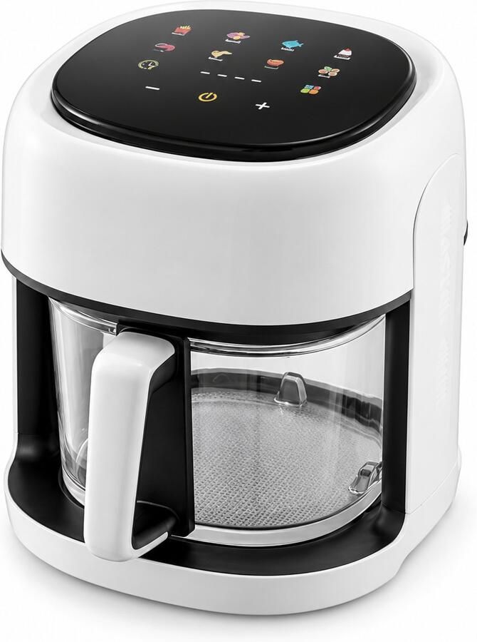 Wireo AirFry™ Airfryer met Glazen Bak 4 5 Liter Digitaal Bedieningspaneel 10 Programma's 1350W Zwart Wit