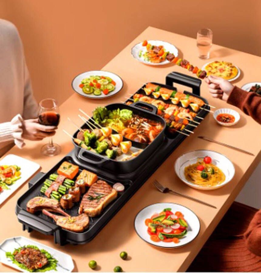 WizBay Premium Select 3 in 1 Dual Aziatische Shabu HotPot Hot pot Funcooking 2 Bouillon Gedeelten! Grill Bakplaat Gourmetten Bouillon fondue 5 12 personen 2800W Elektrisch Chinese fondue Anti Aanbak Laag 70cm Lang! - Foto 2