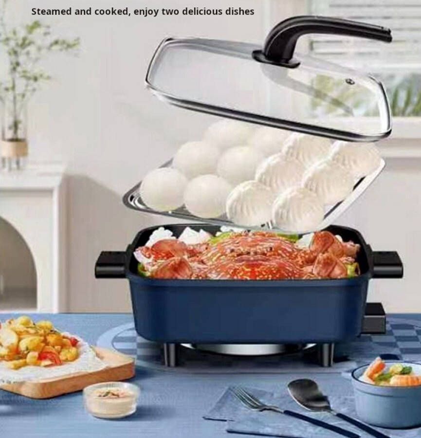 WizBay Premium Select 3in1 Koreaanse Elektrische Grill 6L – Hotpot – Stoompan – Inclusief Aluminium Stoomplaat – Funcooking Gourmetten 4 tot 6 Personen – Anti Aanbak Laag – 1500W – Temperatuurregeling – Blauw