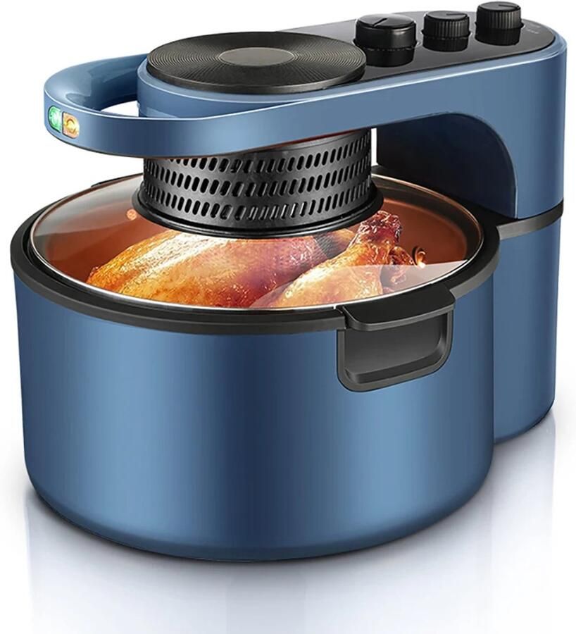 WizBay Premium Select 8L Visual Airfryer met Glazen Inkijk – 2200W – Rotisserie – 8 Satéspiesen – Draaispit Kip – Roterend Mandje – Roerpeddel – Bakplaat – 80-230°C