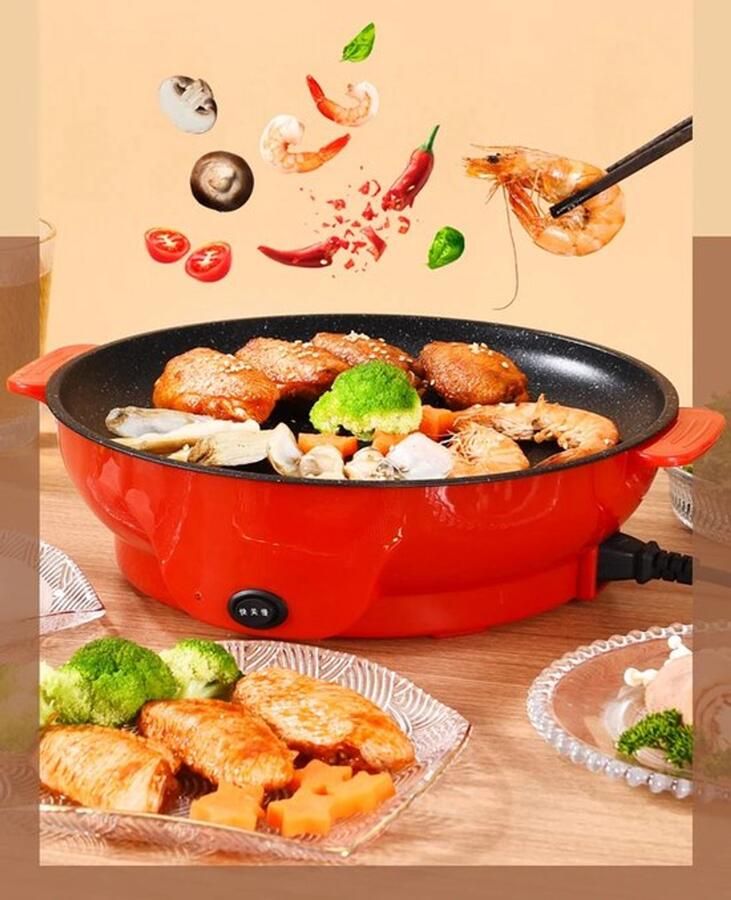 WizBay Premium Select Bak Grillplaat Anti Baklaag Elektrisch Aluminium 2 Personen Binnen Buiten Funcooking 22x22x10cm Rood