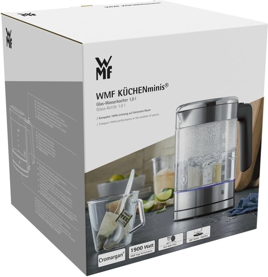 WMF KITCHENminis Glazen Waterkoker 1L Compact LED-verlichting BPA-vrij