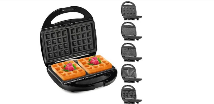 WNHB 5 in 1 Croque Monsieur Toestel – Instelbare Temperatuur – Vergrendelclip – Uitklapbare Contactgrill – Panini Grill – Antiaanbaklaag – Sandwichmaker Voor 2 Tosti s