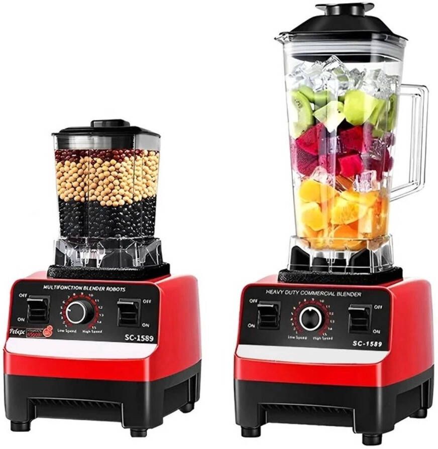 WNHB Blender Smoothie Maker 2000W 15 Snelheden 2 Glaskannen van 2.0L Rood Krachtige Blender voor IJs en Groenten