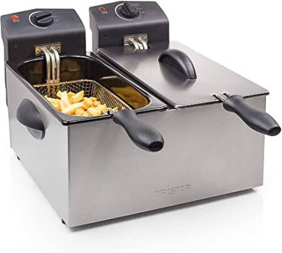 WNHB Dubbele frituurpan 2x3 liter apart te bedienen RVS friteuse met temperatuurregelaar