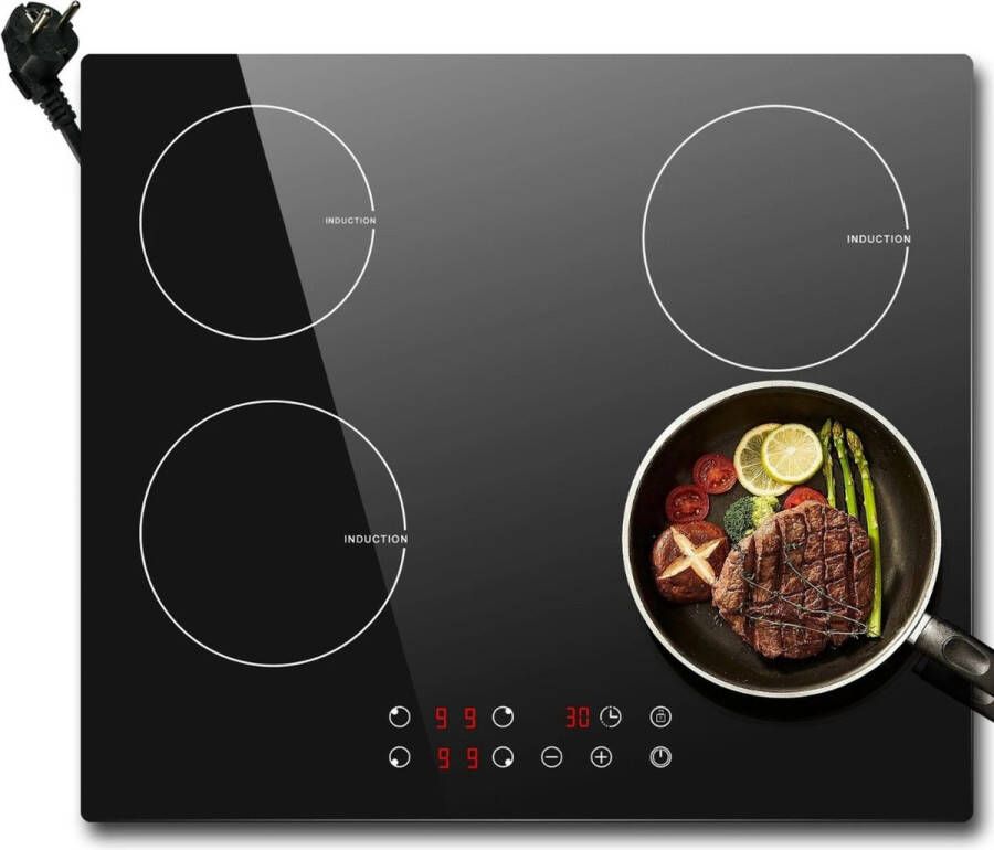 WNHB Elektrische Kookplaat 4 Pits – Keramische Inbouw Kookplaat met Stekker – Vrijstaand en Inbouwbaar – Zwart