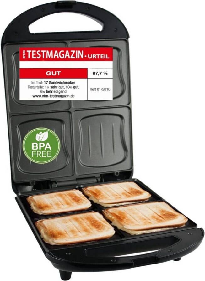 WNHB Tosti Apparaat XXL – Voor 4 Schelpvormige Tosti s – Instelbare Temperatuur – Uitklapbare Panini Grill – Antiaanbaklaag – Vergrendelclip – Contactgrill