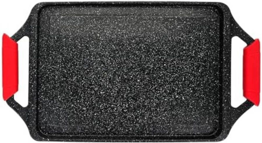 WNHB Zwarte Inductie Grillplaat – Gietaluminium 43x25 cm – Antiaanbaklaag – PFOA-vrij – Siliconen Handgrepen – Geschikt voor Inductie Gas Oven & Keramisch
