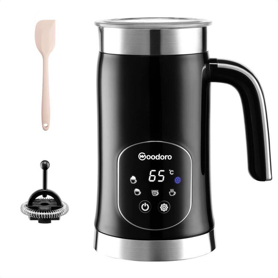 Woodoro Elektrische Melkopschuimer 2025 Premium Melkschuimer 5-in-1 Automatische Melkopschuimer Voor Cappuccino & Latte Touch Display Warm & Koud BPA & PFAS-vrij 350ML Zwart - Foto 2