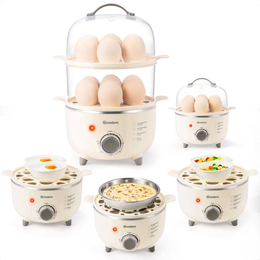 Woodoro Premium Eierkoker Elektrisch 1-14 Eieren Enkel Dubbel-laags RVS Auto-timer met Droogkookbeveiliging Koken Pocheren Roerei & Omelet Vaatwasbestendig