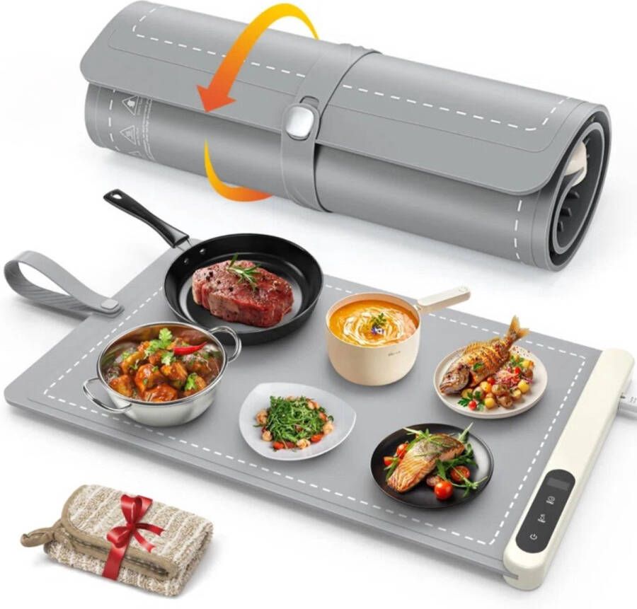 WoodyDoody Elektrische Verwarm Mat Warmhoudplaat Gerechten Dienblad – Ontdooien Diepvries en Snel en Veilig – Draagbare Voedselverwarmer met 3 Verwarmstanden – Timer functie en Eenvoudig op te Bergen Geschikt voor Drogen Servies en Bestek - Foto 2