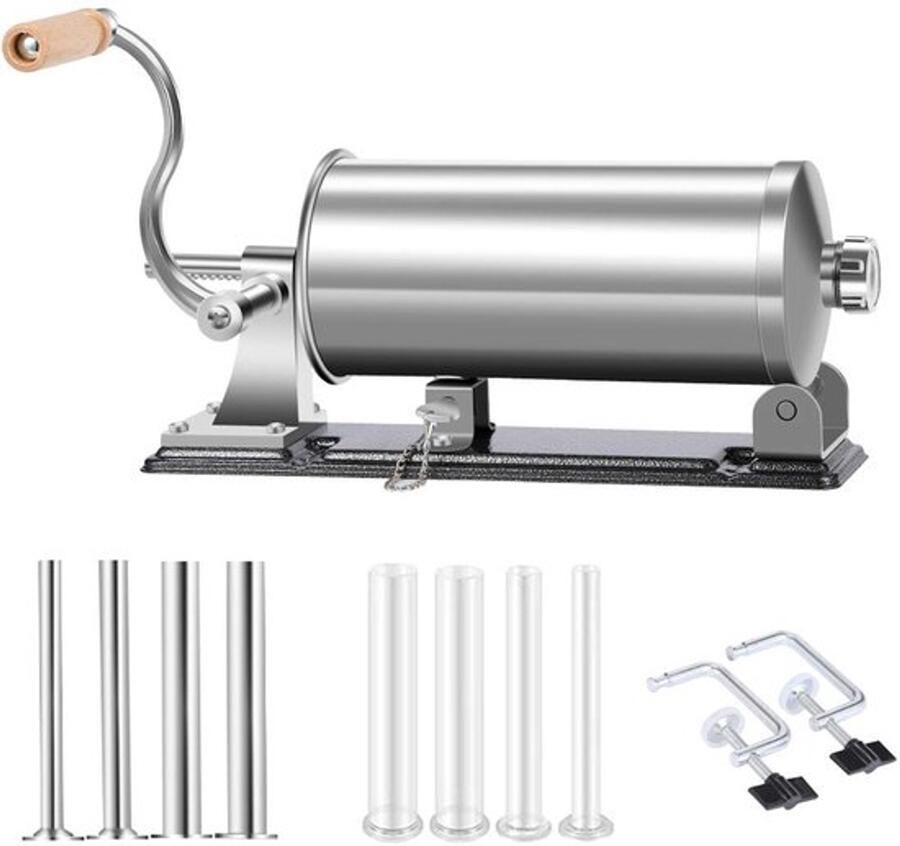 Worst Stuffer RVS zelfgemaakte worstmaker horizontale vleesvulling keukenmachine verpakt 8 vulbuizen (6 lbs 3 5 liter horizontaal)