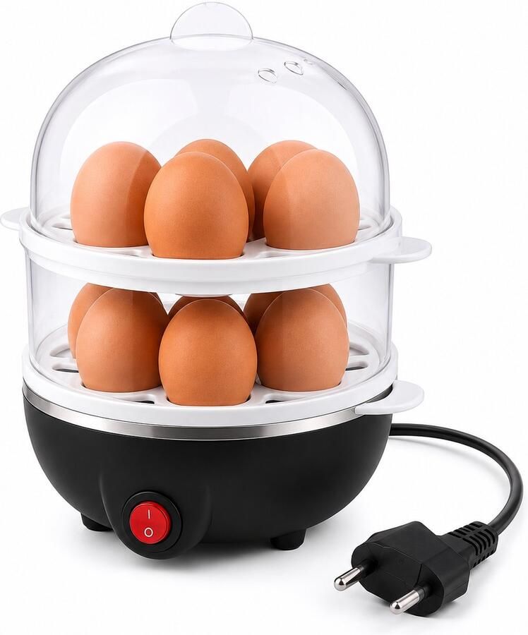 Xenovia Premium Eierenkoker 14 eieren tegelijk Zwart Eierkoker (Zacht Medium Hard gekookt) eierkoker elektrisch Inclusief maatbeker Eenvoudig schoon te maken