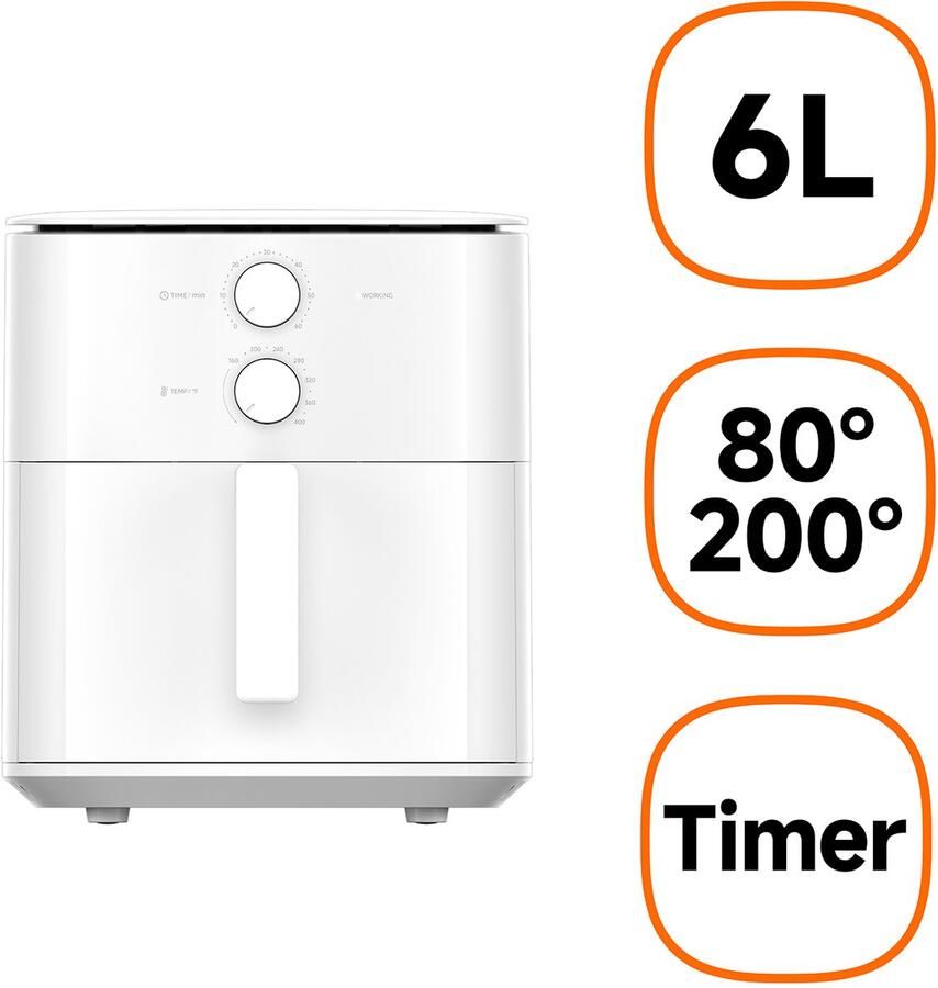 Xiaomi MAF13 Enkel 6 l Vrijstaand 1550 W Heteluchtfriteuse Wit