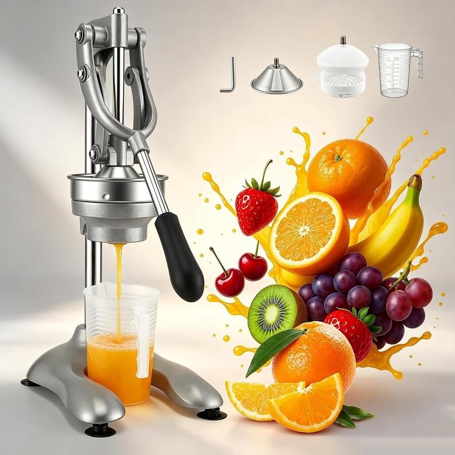 XL Handmatige Sapcentrifuge Zilver 25 x 19 x 45 cm Professionele Citruspers van Hoogwaardige Kwaliteit Voor Sinaasappels en Citrus