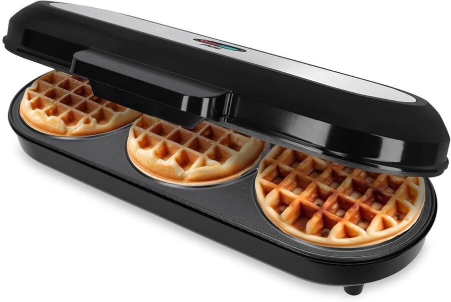 XXL Wafelijzer Voor 3 Ronde Wafels 1200 Watt Zwart