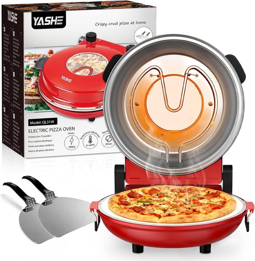 YASHE elektrische pizzaoven pizzasteen instelbare temperatuur en timer compact voor binnen