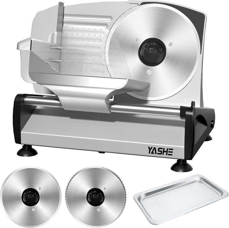 YASHE elektrische snijmachine 200W 2 RVS messen 19 cm snijdikte 0-15 mm voor vlees kaas en brood