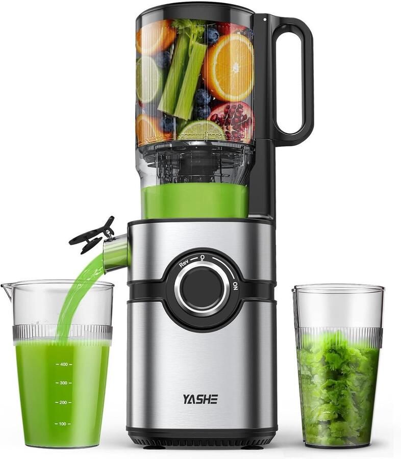 YASHE slowjuicer 200W 127 mm brede vulopening koude persing 50 rpm BPA-vrij zwart