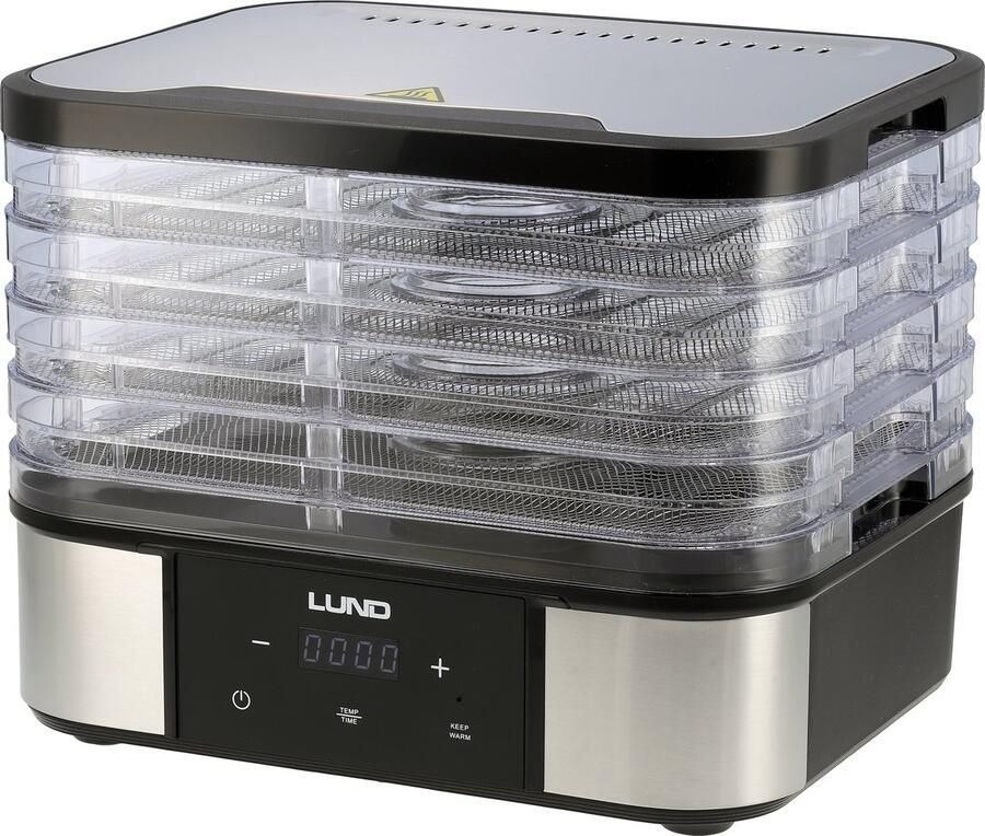 Yato LUND 68281 Professionele Voedseldroger – 380W – 5 RVS Trays (SUS304) – Regelbaar (35–75°C) & Timer (0.5–48u) – Inclusief Keep Warm Functie & Accessoires – Voedseldehydrator voor Fruit Groente Kruiden & Vlees