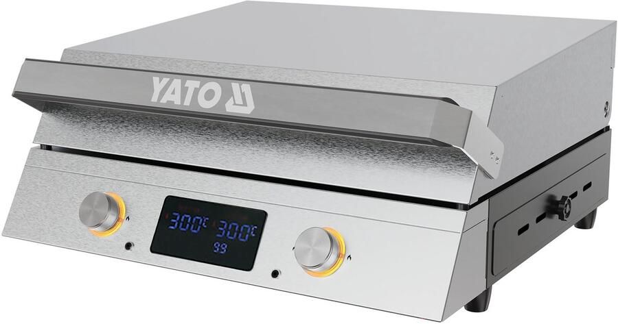 Yato mi Elektrische Tafelgrill – 2300W – Gietijzeren Plaat 47x33cm – 2 Snel Regelbare Zones – Met Kerntemperatuurmeter Vleesthermometer & LED Display – RVS
