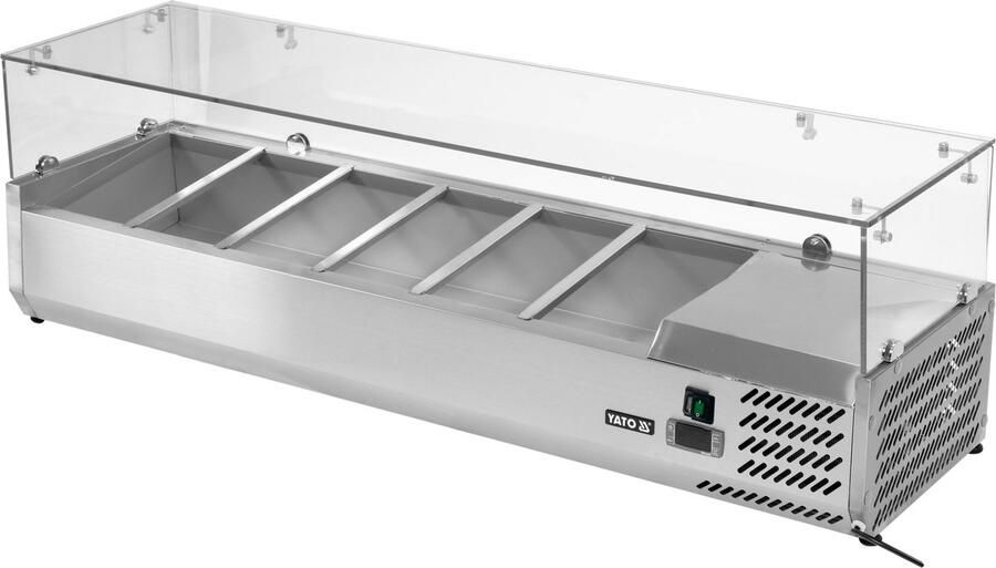 Yato Professionele Opbouw-Koelvitrine YG-05330 – RVS – 6x GN 1 3 – Glasopbouw – Statische Koeling – Temperatuurbereik +2°C tot +8°C