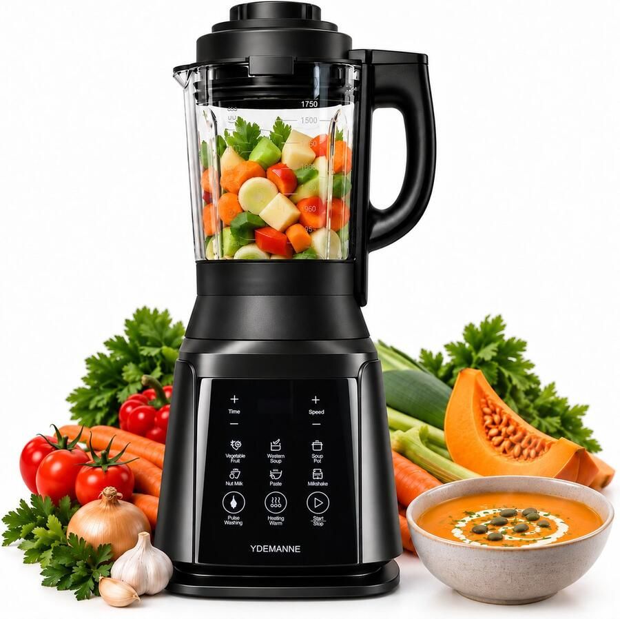 Ydemanne Multifunctionele 2-in-1 Soepmaker & Blender 1.75 Liter Verwarmingselement 8 Programma s 1200W Glazen Kan Incl. Schoonmaakfunctie - Foto 2