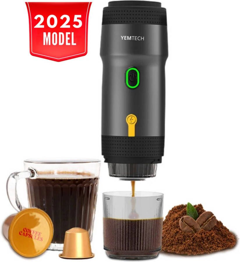 YEMTECH 3-in-1 Draagbare Koffiemachine Koffiezetapparaat Elektrische Espresso Apparaat Oplaadbaar Koffieautomaat Dolce Gusto Capsules & Gemalen koffie 20 bar 7500 mAh Reis & Camping Koffiezetapparaat 12 volt