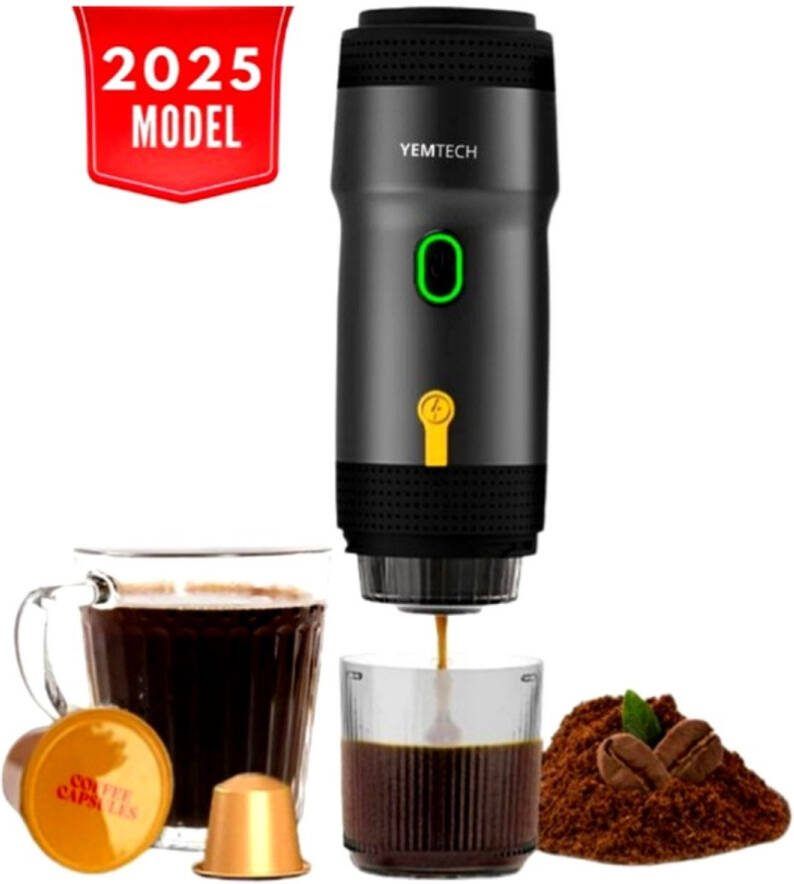 YEMTECH Draagbare Koffiemachine Draagbare Espressomachine Mini Koffiemachine 3 in 1 Elektrische Espresso Apparaat Oplaadbaar Dolce Gusto Capsules & Gemalen koffie 20 bar 7500 mAh Reis & Camping Koffiezetapparaat 12 volt