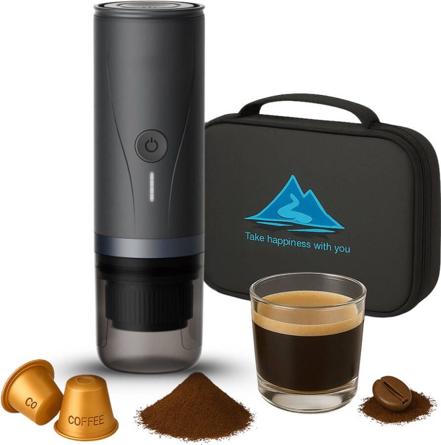 YEMTECH Elektrische Draagbare Espresso Machine – Draagbare Koffiemaker Koffiemachine Elektrische Espressomachine Koffieautomaat 20 Bar – Capsule & Gemalen Koffie – USB-C Oplaadbaar – 7500mAh – Elektrische Reiscup – Inclusief Draagkoffer – Zwart