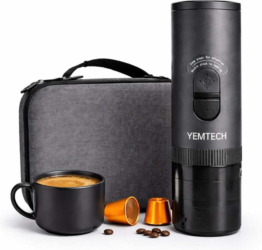 YEMTECH Elektrische Draagbare Espresso Machine – Draagbare Koffiemaker Koffiemachine Elektrische Espressomachine Koffieautomaat 20 Bar – Capsule & Gemalen Koffie – USB-C Oplaadbaar – 7500mAh – Elektrische Reiscup – Inclusief Draagkoffer – Zwart - Foto 2