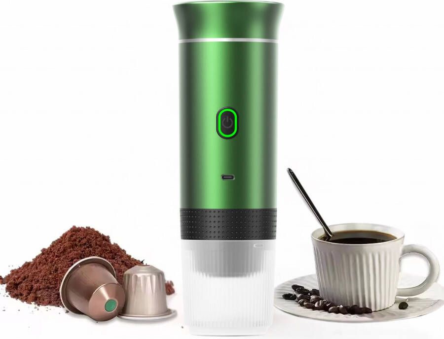 YHS Draagbaar Koffiezetapparaat voor Onderweg Draadloos voor in de Auto 12 Volt Espresso Nespresso Dolce Gusto Capsule Koffie Oploskoffie Cups Oplaadbaar Groen