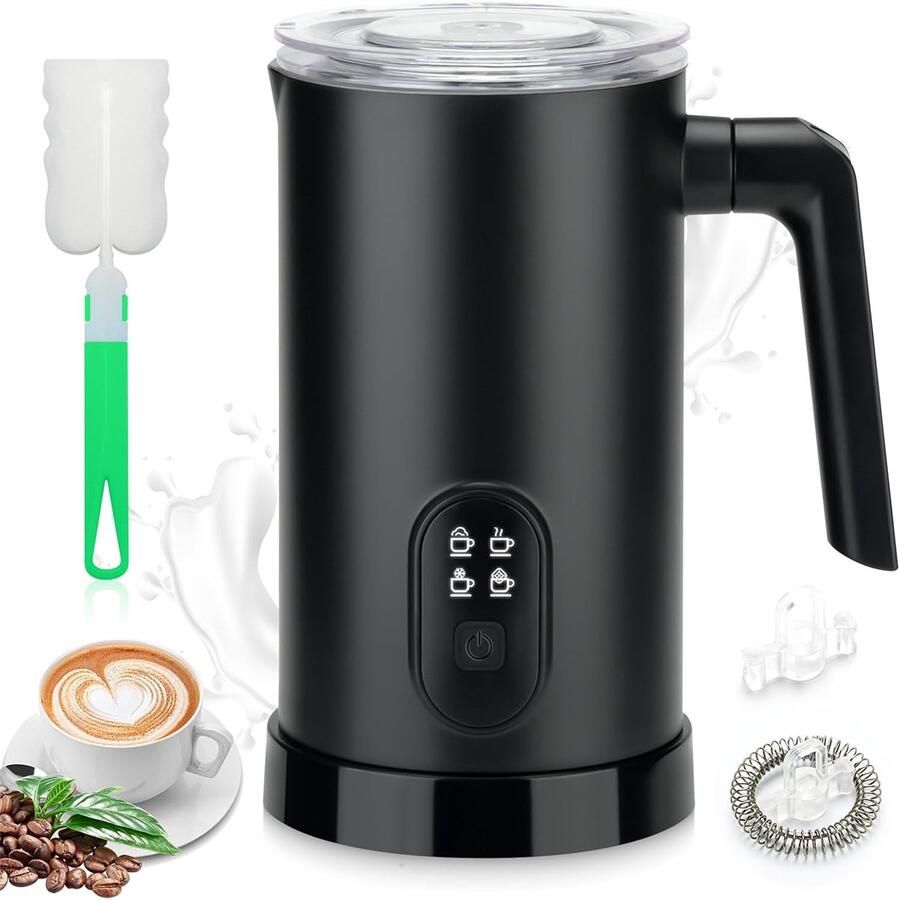 Ynkkvre -4-In-1 Melkschuimer zwart Multifunctioneel Apparaat VoorWarm melkschuim verwarmde melk koud melkschuim warme chocolademelk 1 Gebruiksklaar Voor Latte Cappuccino Matcha