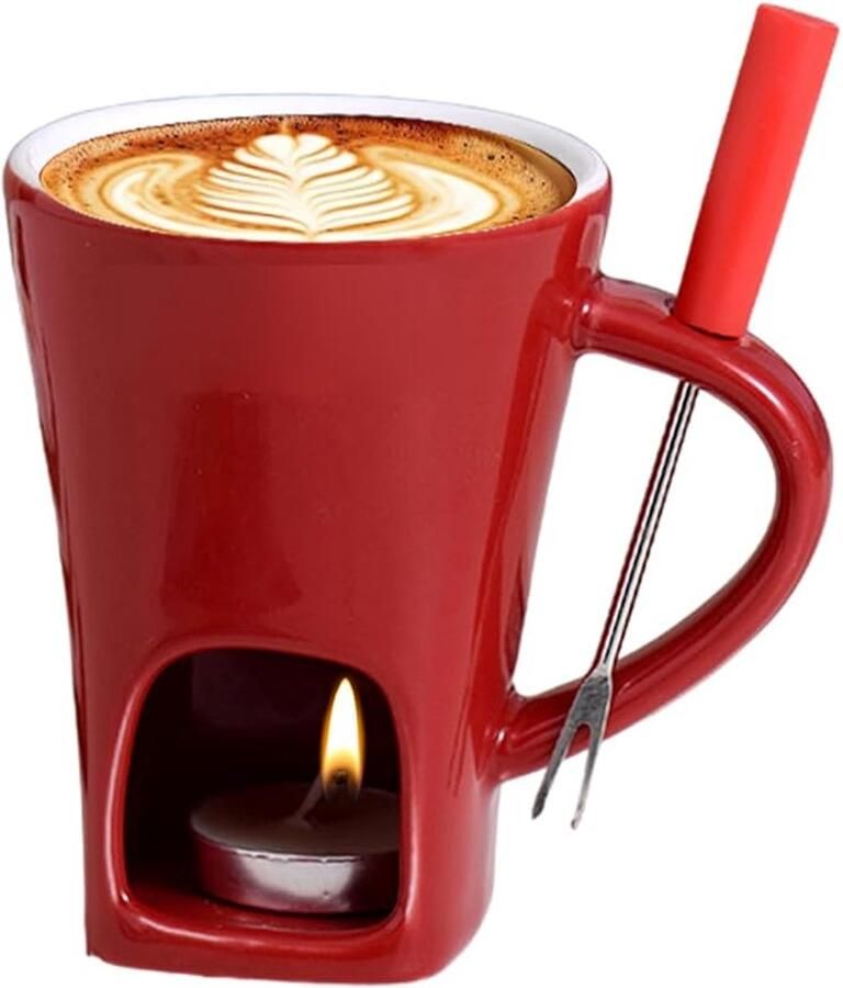 Ynkkvre Chocoladefonduebeker Smeltbeker Chocolade Fondue Set Verwarmde Smeltbeker Keramisch Materiaal Theelichtje Verwarming Inclusief Vork Eenvoudig Schoonmaken