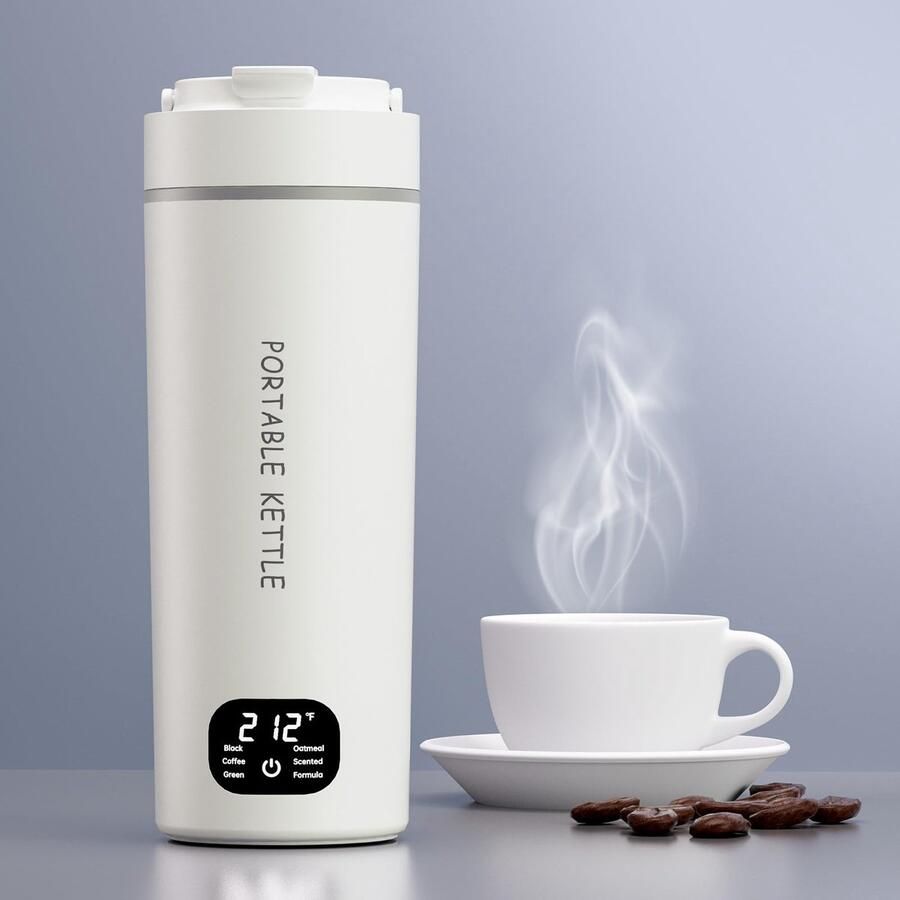 Ynkkvre Waterkoker Draagbare Waterkoker Reis Waterkoker Temperatuurinstelling 113°F Tot 212°F En Real-Time Weergave 450Ml Voor Reizen Kantoorgebruik En Thee Liefhebbers Wit