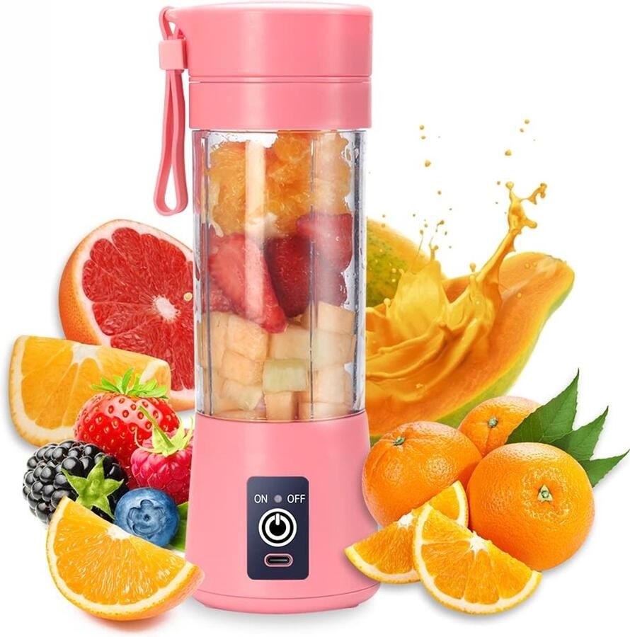 Ynkkvre Mini-Mixer Smoothie Maker Draagbaar Met 6 Klingen En USB-Oplaadbare Batterij 1 Stuk Voor Thuis En Onderweg Roze