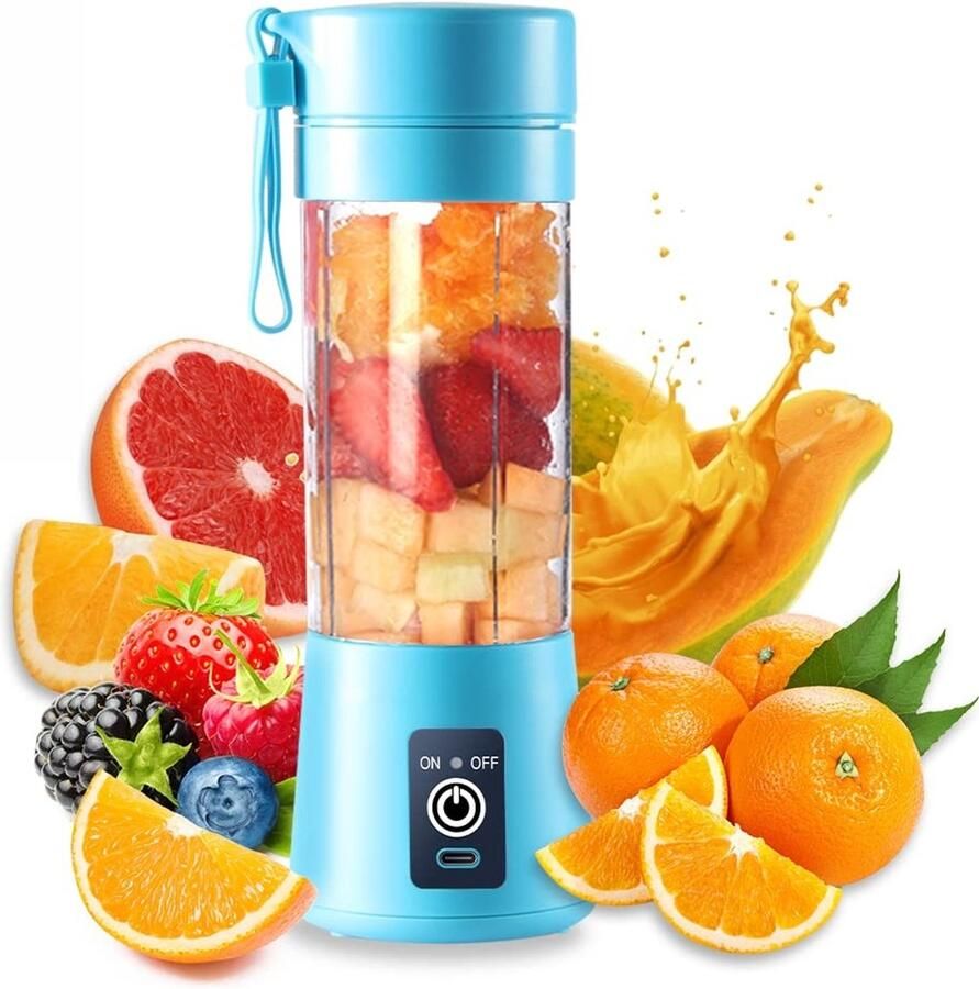 Ynkkvre Mini-Mixer Smoothie Maker Draagbaar Met 6 Klingen En USB-Oplaadbare Batterij 1 Stuk Voor Thuis En Onderweg Blauw