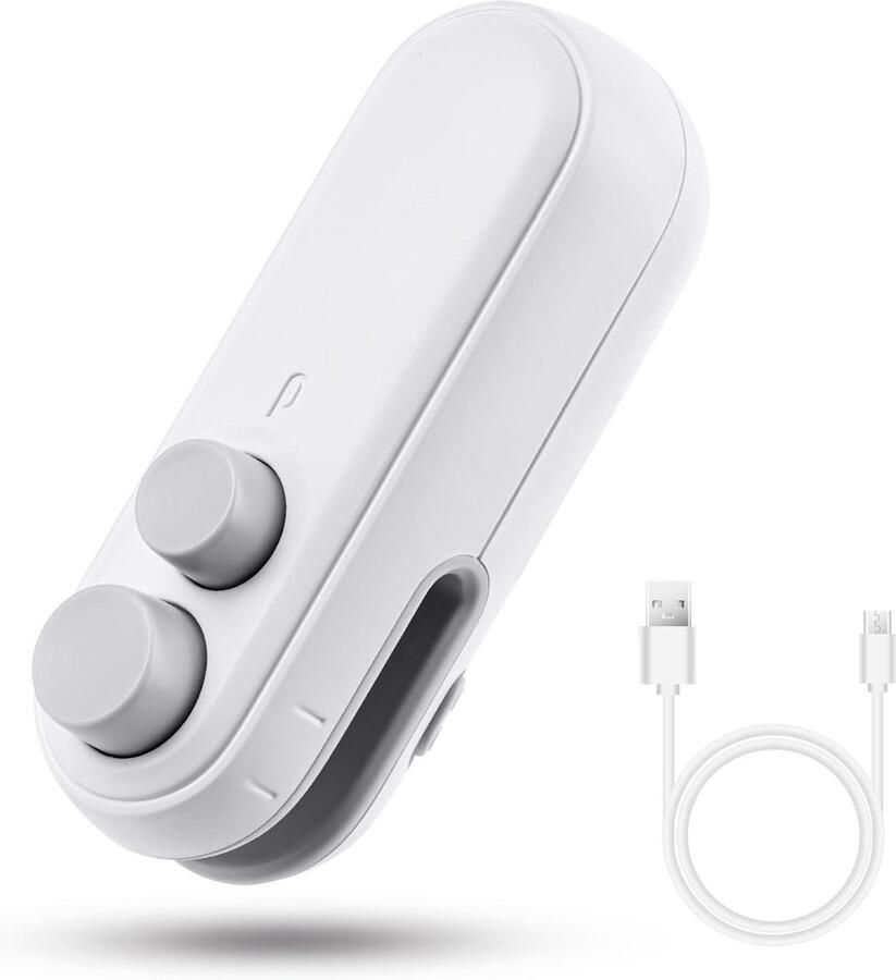 Ynkkvre -Mini-zaksealer 2-in-1 mini-zaksealer Oplaadbare mini-zaksealer Draagbare snackzaksealer Plastic voedsel bewaren en reizen Wit 1 stuk