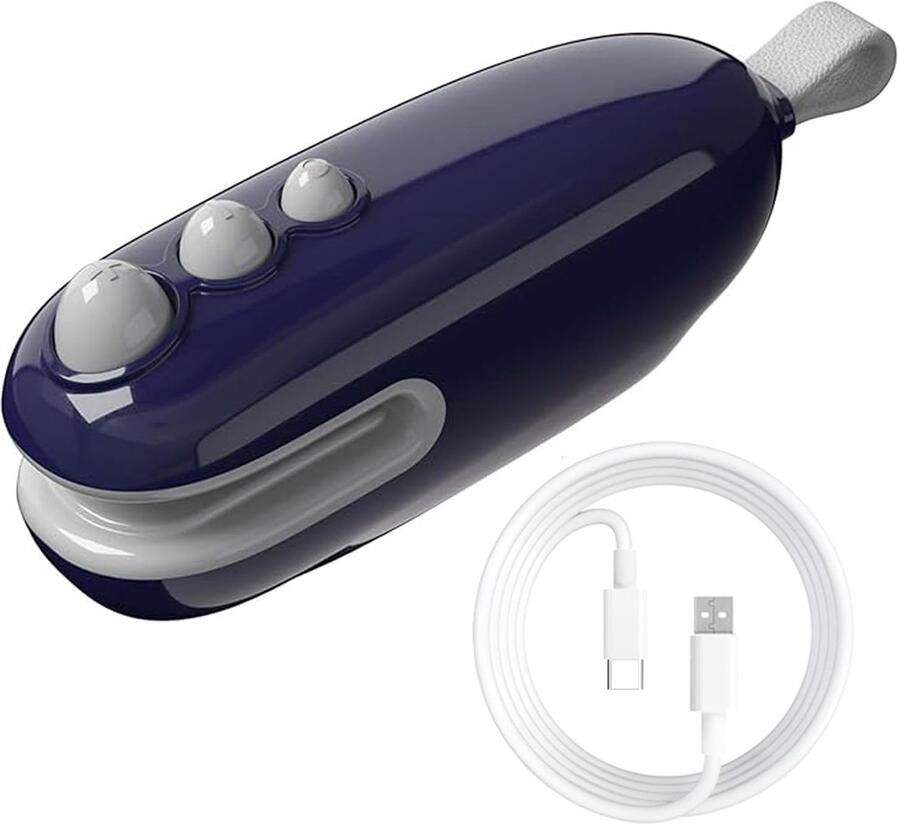 Ynkkvre -Mini-zaksealer Heatsealer met snijder Oplaadbaar Zaksealer Draagbare magnetische heatsealer Draagbare zaksealer Om voedsel vers en snacks knapperig te houden Marineblauw