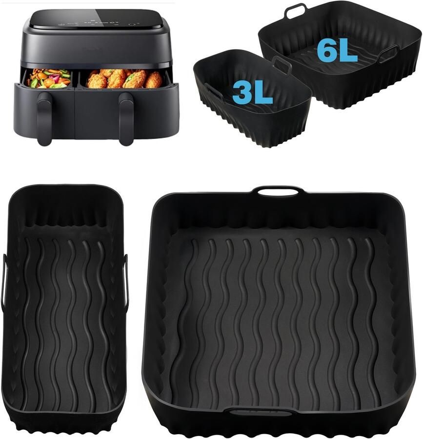 YONO Siliconen Airfryer Bakjes 6L en 3L geschikt voor Philips Dual Basket Airfryer 5000 3000 series 2 Stuks