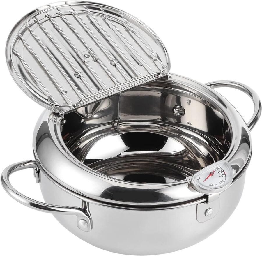 YOR Japanse Frituurpan Mini Friteuse Diameter 24cm Mini Frituurpan Milieuvriendelijk Zilver ‎27cm x 26cm x 12cm