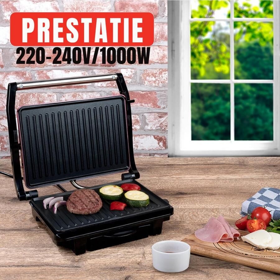 YOR Tosti-ijzers Tosti Apparaat Tosti Ijzer Zwart Rood 28cm x 33cm x 12cm