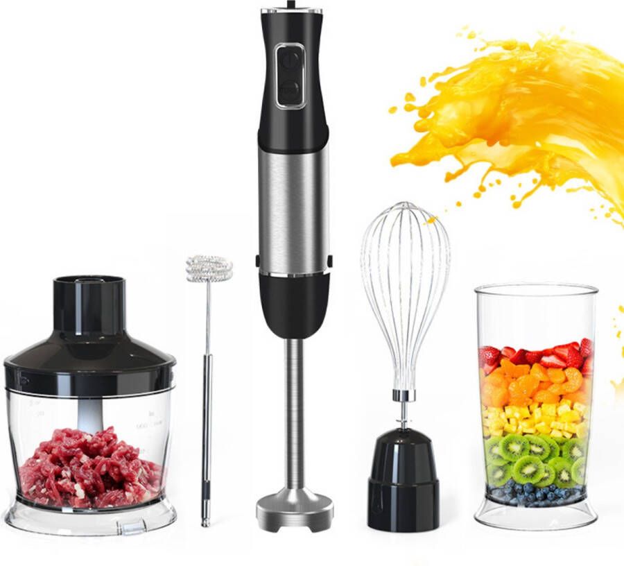 Youngdom Emblemo Staafmixer Set 5 in 1 10 Snelheden Met Hakmolen en Accessoires Zwart Zilver