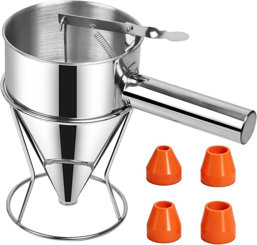 YOZHIQU Rijstpapierpistool met 4 Zuigers 1200 ml Roestvrijstalen Crêpesausdispenser Geschikt voor Cake- en Pannenkoekendeeg Vaatwasserbestendig Geschikt voor Gourmets en Thuisbakkers