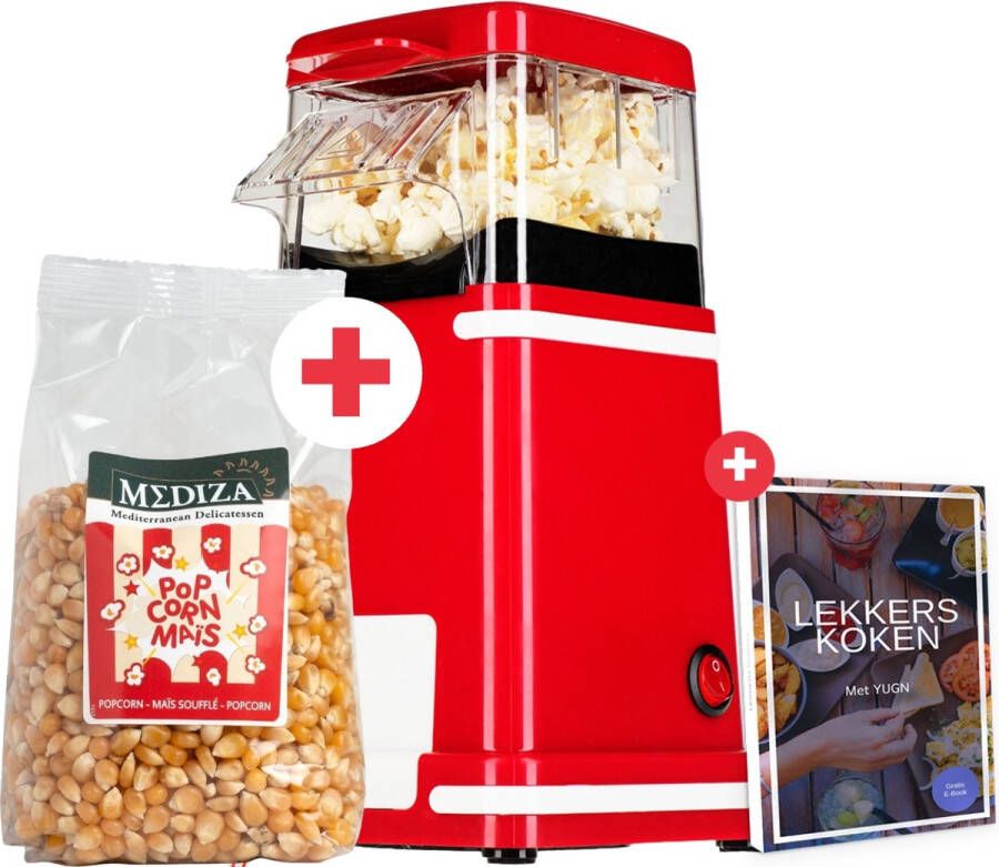 YUGN RETRO Popcorn machine met 400G Popcorn Mais Nostalgische Popcornmachine Voor Thuis Popcorn maker 1200 W Kleur Rode eBook toegang Cadeautip
