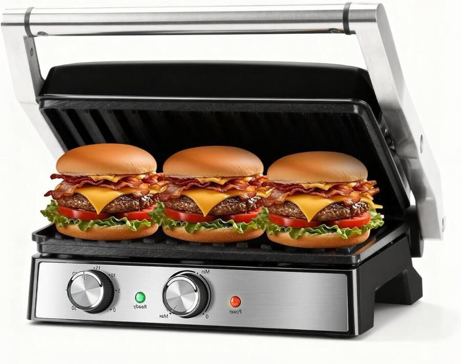 Zavio Contactgrill Tosti Apparaat Tosti-ijzers Panini Grill Zwart met zilver
